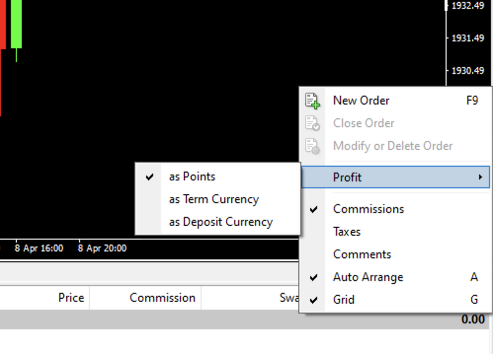 see profit in pip terms instead of money